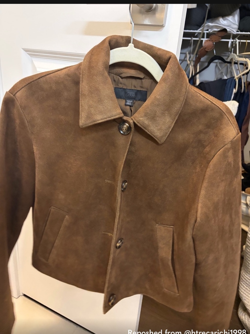 Zara • faux suede button up cropped jacket - XS